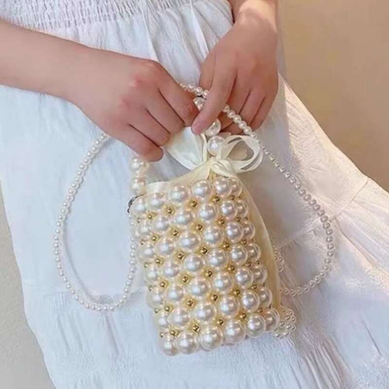 Handmade Beaded Bucket bags designer handbags Colored Pearl Pen Holder Handbag Wedding Bride Bag