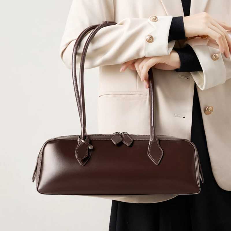 Hifi Korean Genuine Leather Underarm Shoder Bags For Wen 2025 Trend Designer Lg Handle Tote Sausage Ladies Handbags Y250225