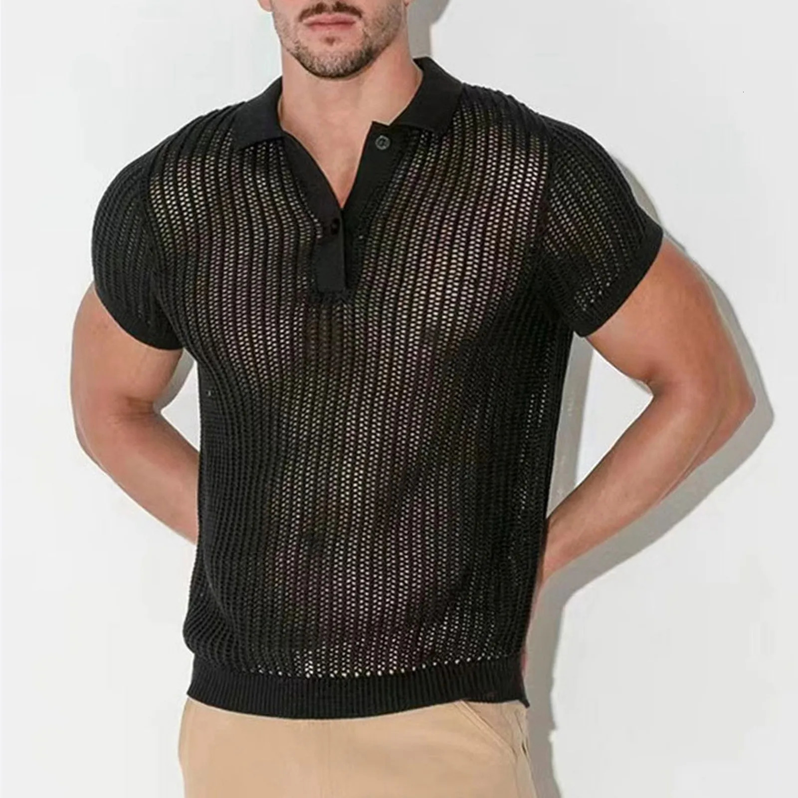 Mens Shirts Casual Mens Shirt Summer Solid Color Trend Mens Loose Knit Short Sleeve tops Loose fitting and versatile Tee 250222