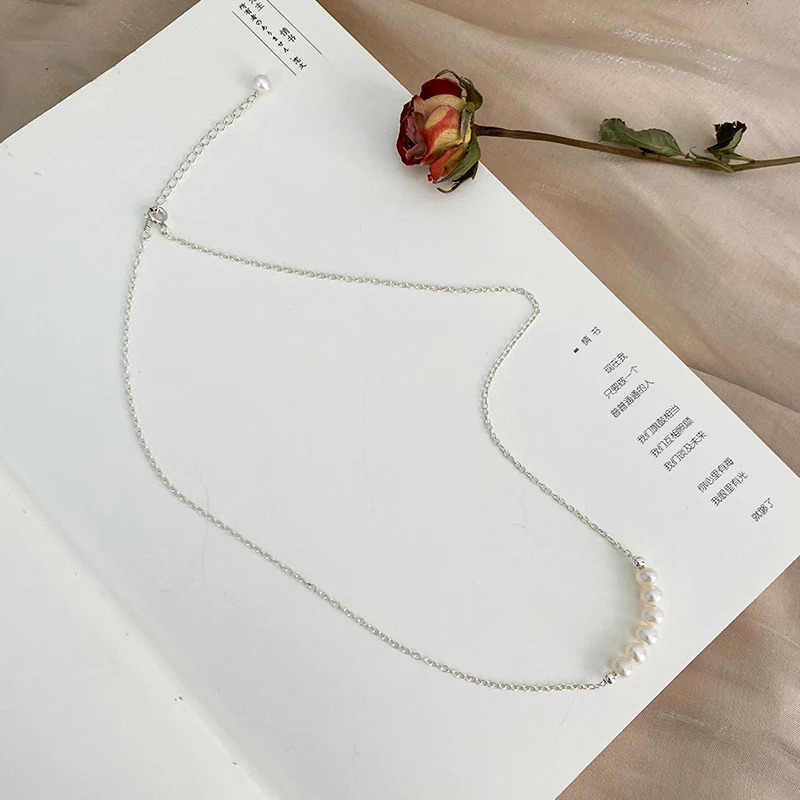 ASHIQI Natural Freshwater Pearl Choker Necklace 925 Sterling Silver Jewelry for Women Korean Trend 250222