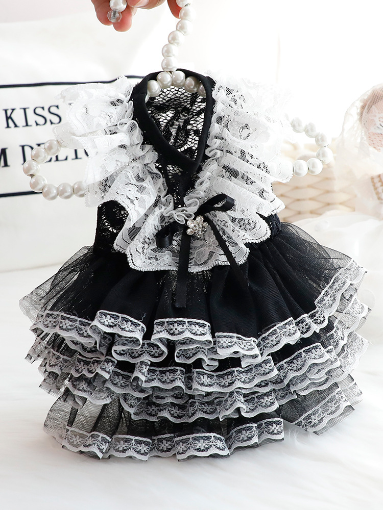 Spring Summer Dog Princess Dress Handmade Elegant Black Dog Party Dress Small Dog Apparel Wholesale