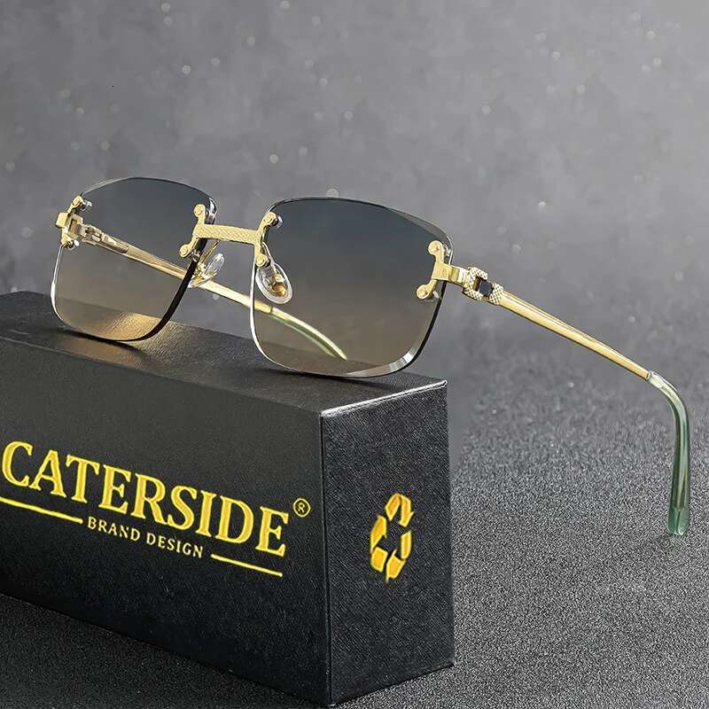 CATERSIDE Punk Rectangle Sunglasses Women Designer Rimless Gradient Lens Metal Sun Glasses For Men Sports 2024 UV400