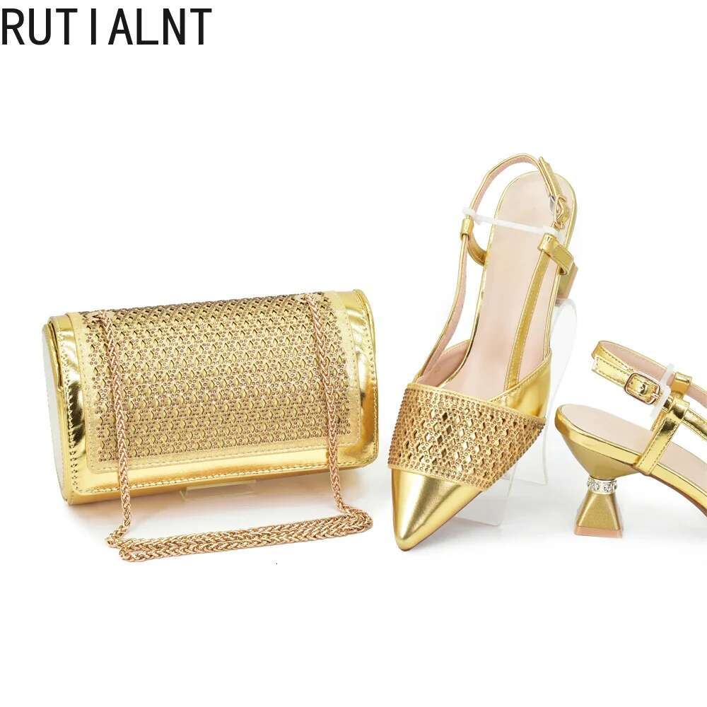 New Arrival Purse Matching Sets Decorated With Rhie Africa Shoe And Bags Set For Party Wedding Shoes Bride