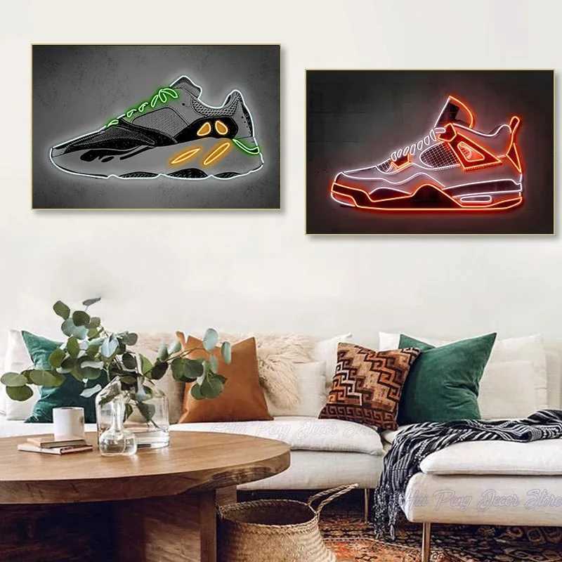 Neon Art Sneaker Shoes Canvas Painting Modern Wall Art Posters and Prints Fashion Sport Shoes Pictures for Boys Room Home Decor Y250224