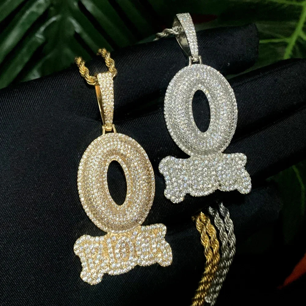 2025 HipHop CZ Letter O Block Pendant Necklace Gold Color Iced Out Bling Cubic Zirconia Micro Pave Charm Men Women Jewelry 250225