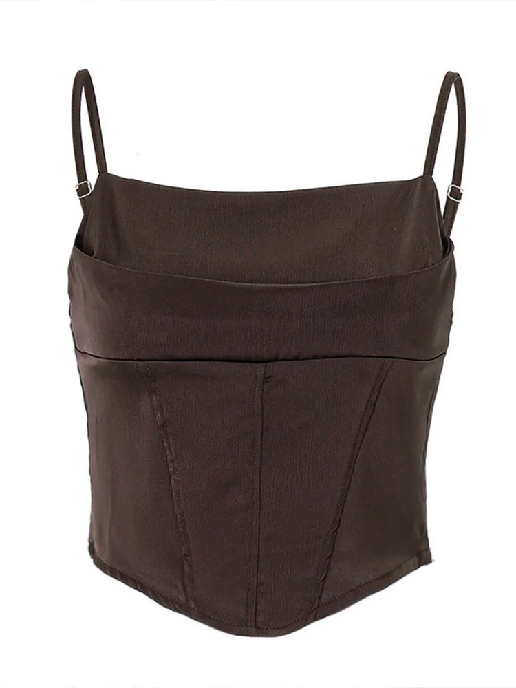 Spaghetti shoulder strap vest sexy backless bandage tight crop top 2024 summer elegant lace party streetwear womens Camis 250224Z