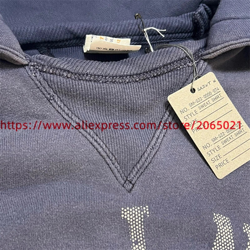 Hole Washed Hoodie Men Women Casual Quality Navy Blue Pullover Hooded 250226