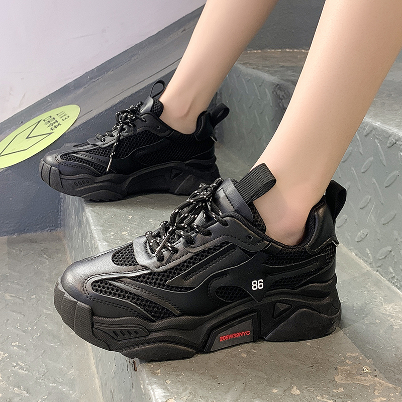 Spring Autumn Platform Sneakers Women Casual Lace Up Thick Bottom Walking Shoes Woman Non Slip Yellow Sneakers Outdoor running shoes Zapatillas Mujer