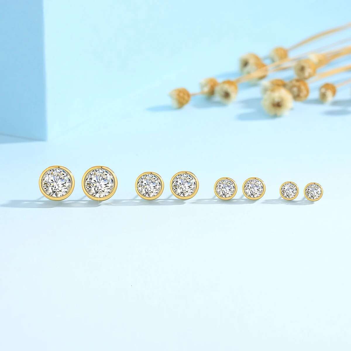 Genuine Gold Moissanite Stud 2ct Dia Earrings Classic Trendy for Women Wedding Gifts Fine Jewelry