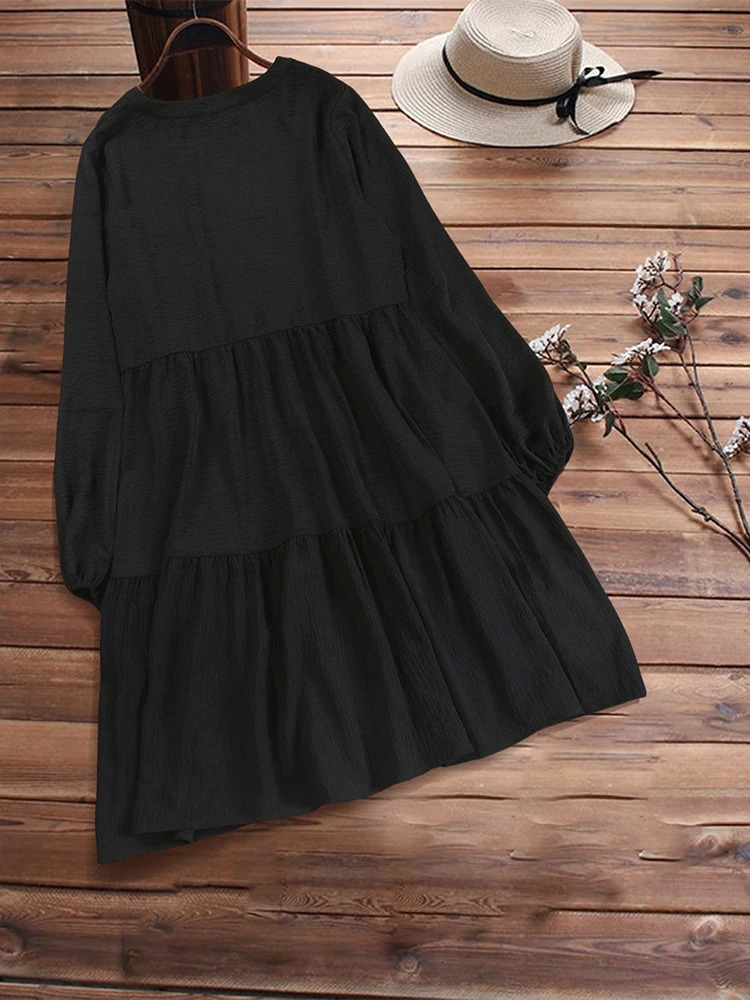 Plus Size Womens Mid-Length Layered Fleece Hoodie Dress A-line Hem Long Sleeve Modest Sweatshirt Dress Loose Fit with Pockets 250225