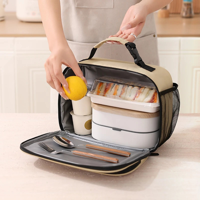 Portable Lunch Bag for Women Thermal Insulated Lunch Box Tote Cooler Handbag Waterproof Bento Pouch Office Food Tote Handbag 250225
