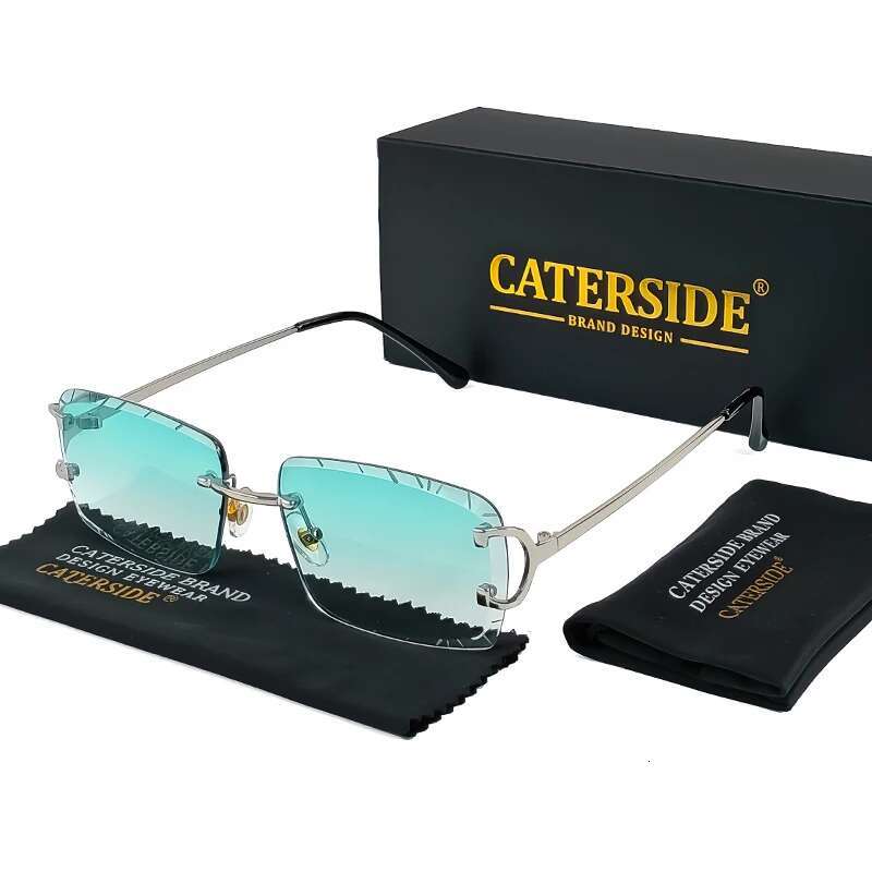 CATERSIDE Rimless Gradient Square Sunglasses Man Dia Copper Frame Sun Glasses Punk Women's Small Frameless Eyewear UV400