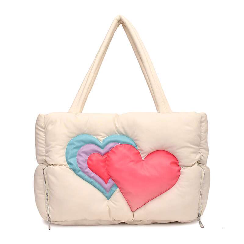 Women's Bags Autumn And Winter New Down Tote Women's Fashion Love Printed Large Capacity Cotton Robe Versatile Shoulder Bag Handbag