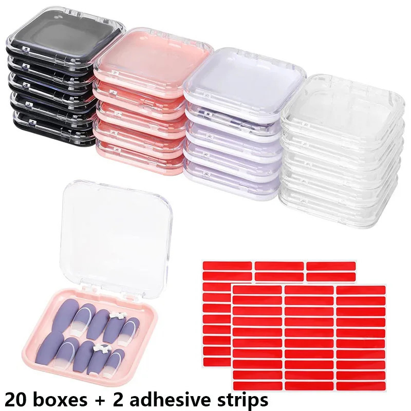 20pcs Press On Nail Packaging Boxes With Double Sided Adhesive Tape Acrylic Storage Box in 4 Colors For 250217