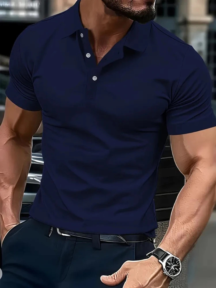 Summer Mens V-neck Polo Shirt High Quality Short-sleeved Fashionable Casual T-shirt Loose And Comfortable Short-sleeved 250225