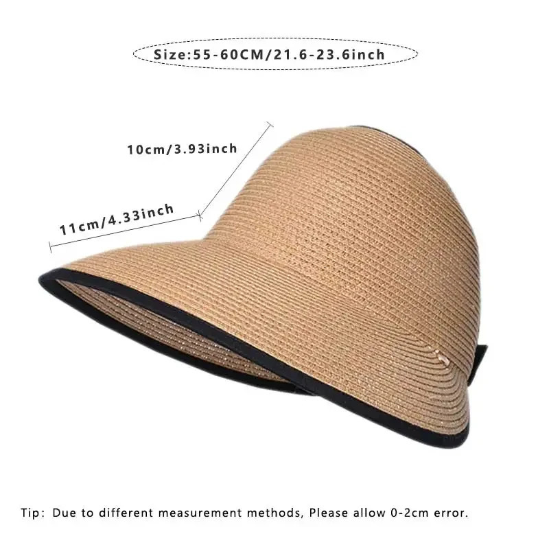 Summer Empty Top Straw Hat for Women Large Brim Uv Protection Sunscreen Sun Hat Foldable Roll Up Visors Outdoor Travel Beach Cap 250218
