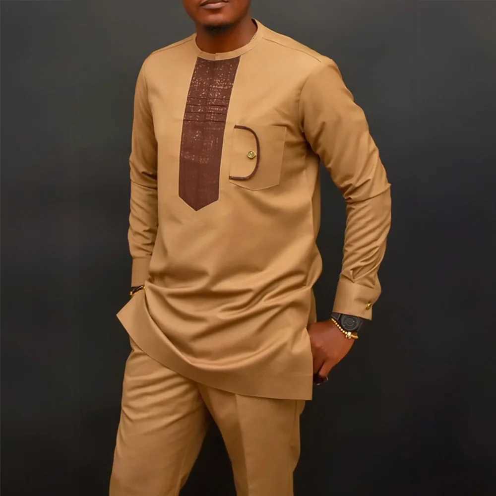 Men's Tracksuits 2024 African Mens Native Disigner Clothing Tunic Ethnic Style 2pcs Dashiki Male Pants Sets To Dress Traditional Outfit Kaftan z2