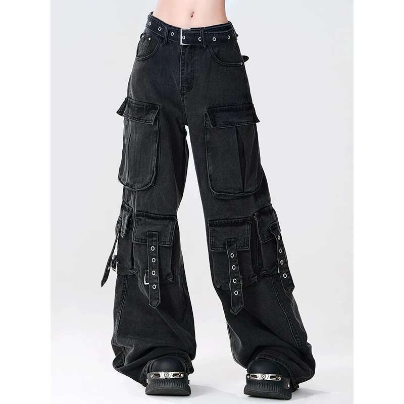 MDNG Women Y2k Japanese Streetwear Design Cargo Denim Pants Long Trousers American Vintage Gyaru 2000S Aesthetic Grunge Jeans