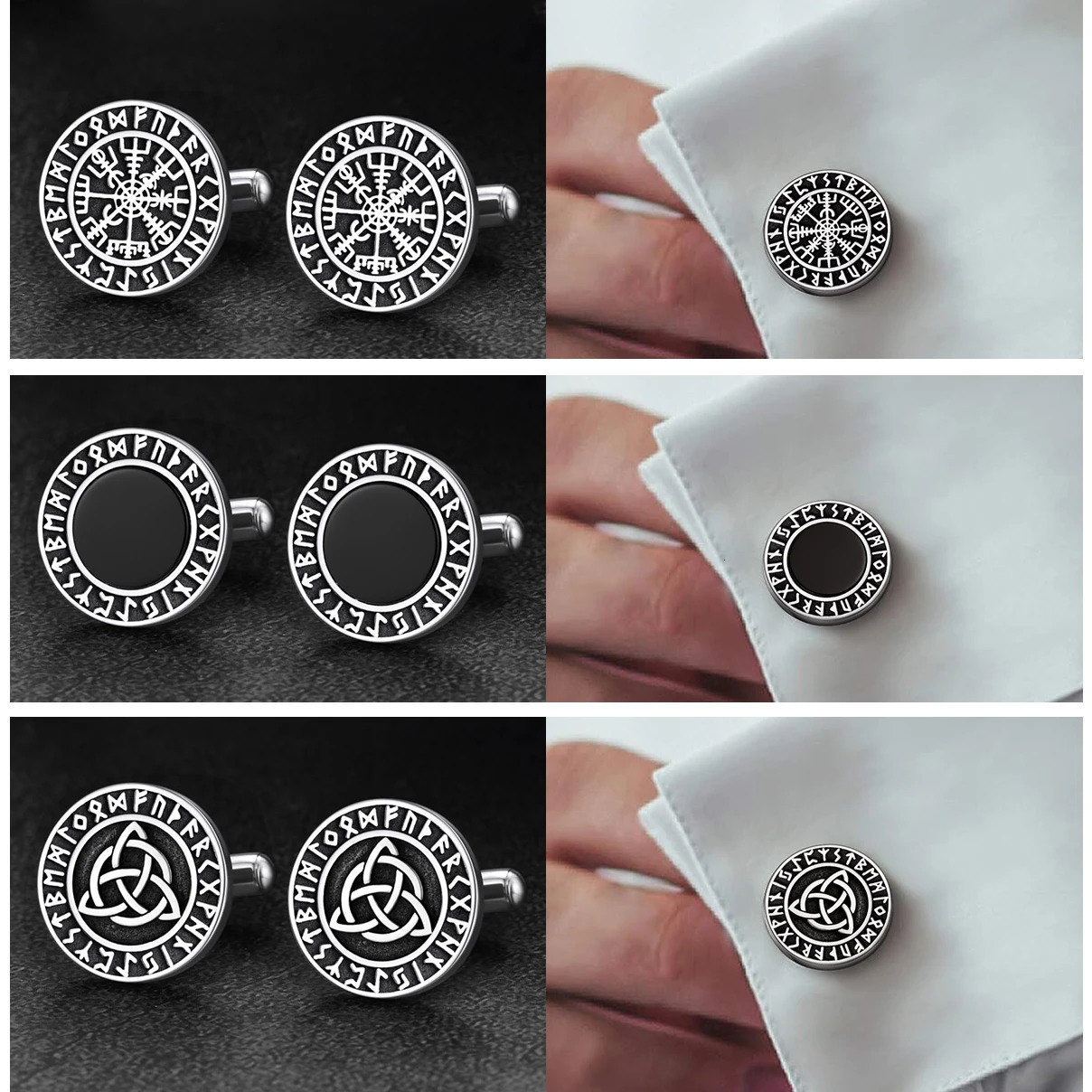 U7 Men Cufflink Norse Viking Runes Agate Comapss Wolf Celtic Knot Tuxedo Shirt Cuff Links Stainless Steel Amulet Jewelry 250220