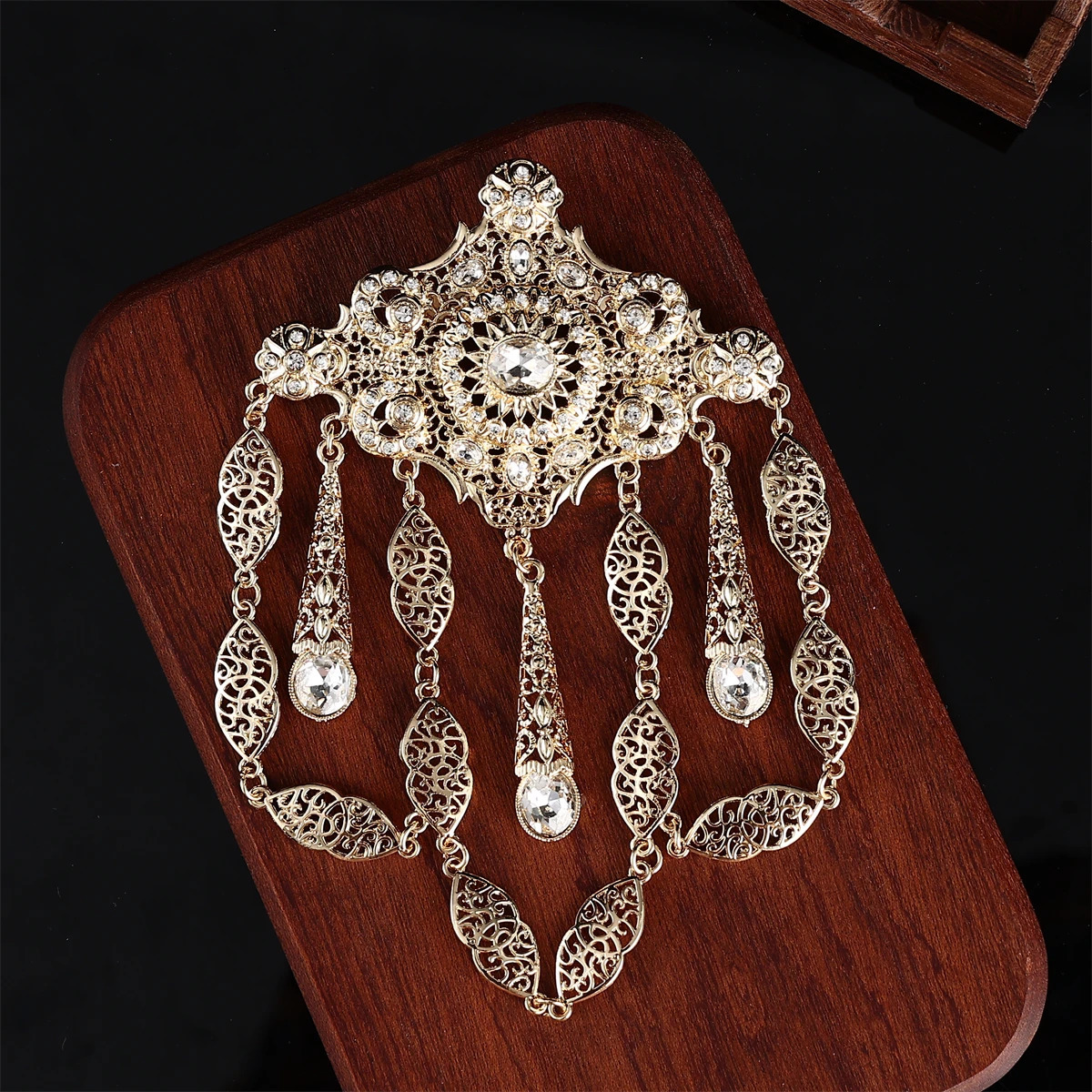 Fashion Trendy Style Arabic Metal Brooch Necklace Dual-Purpose Jewelry Hollowed-Out With Diamonds Womens Wedding Caftan 250225
