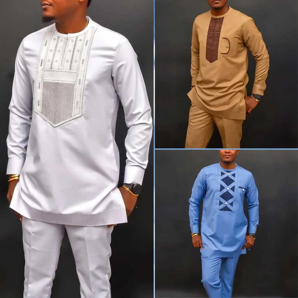 Men's Tracksuits 2024 African Mens Native Disigner Clothing Tunic Ethnic Style 2pcs Dashiki Male Pants Sets To Dress Traditional Outfit Kaftan z2