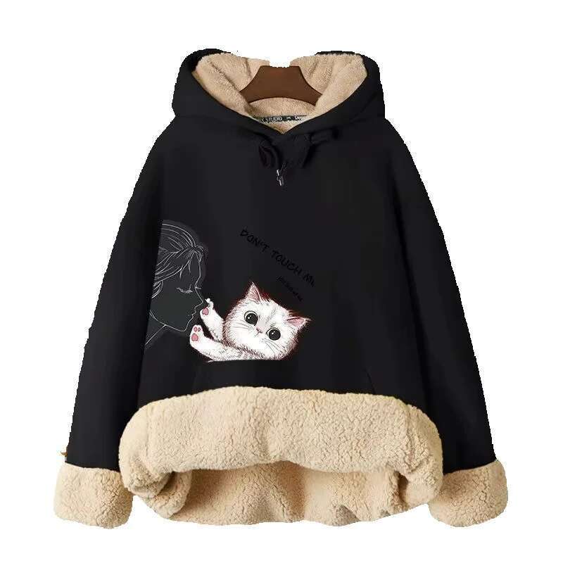 2023 Hoodies Women Lovely Cat Winter Thickened Puff Printing Fashion Hot Sale High Quality Pullover Hoodie