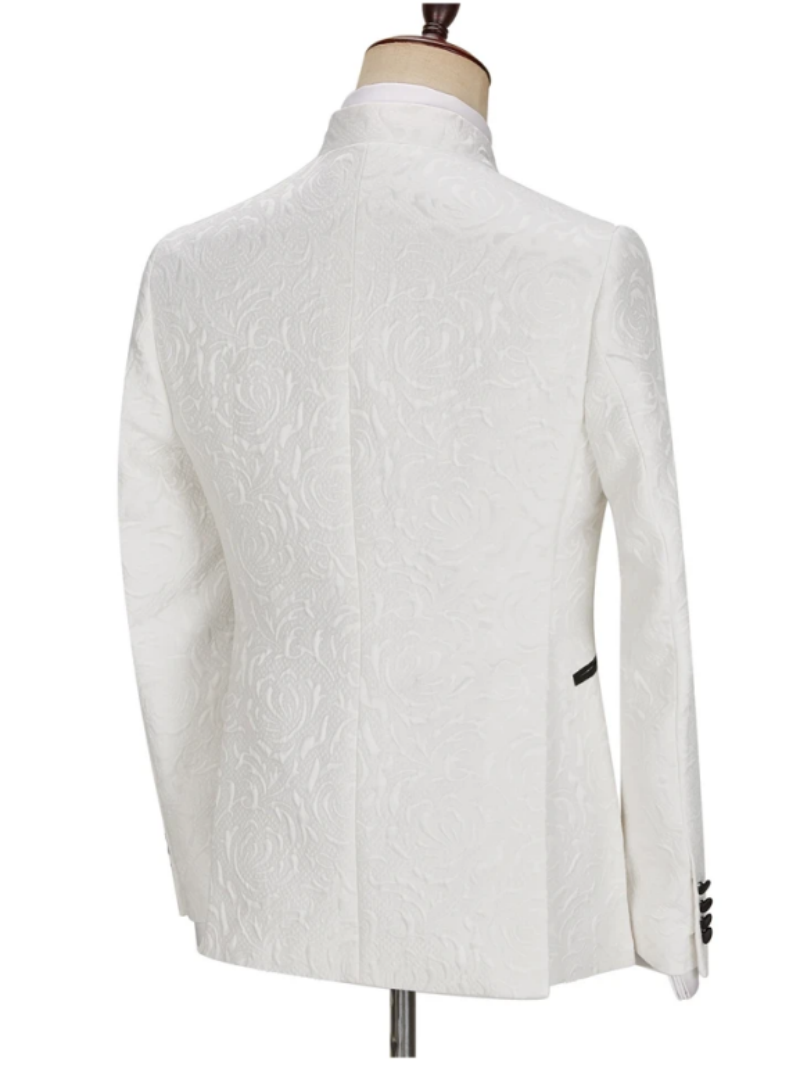 Floral Pattern Men Wedding Tuxedos Customized Stand Collar Business Groom Wear Pants Suits Birthday Party 3 Pieces