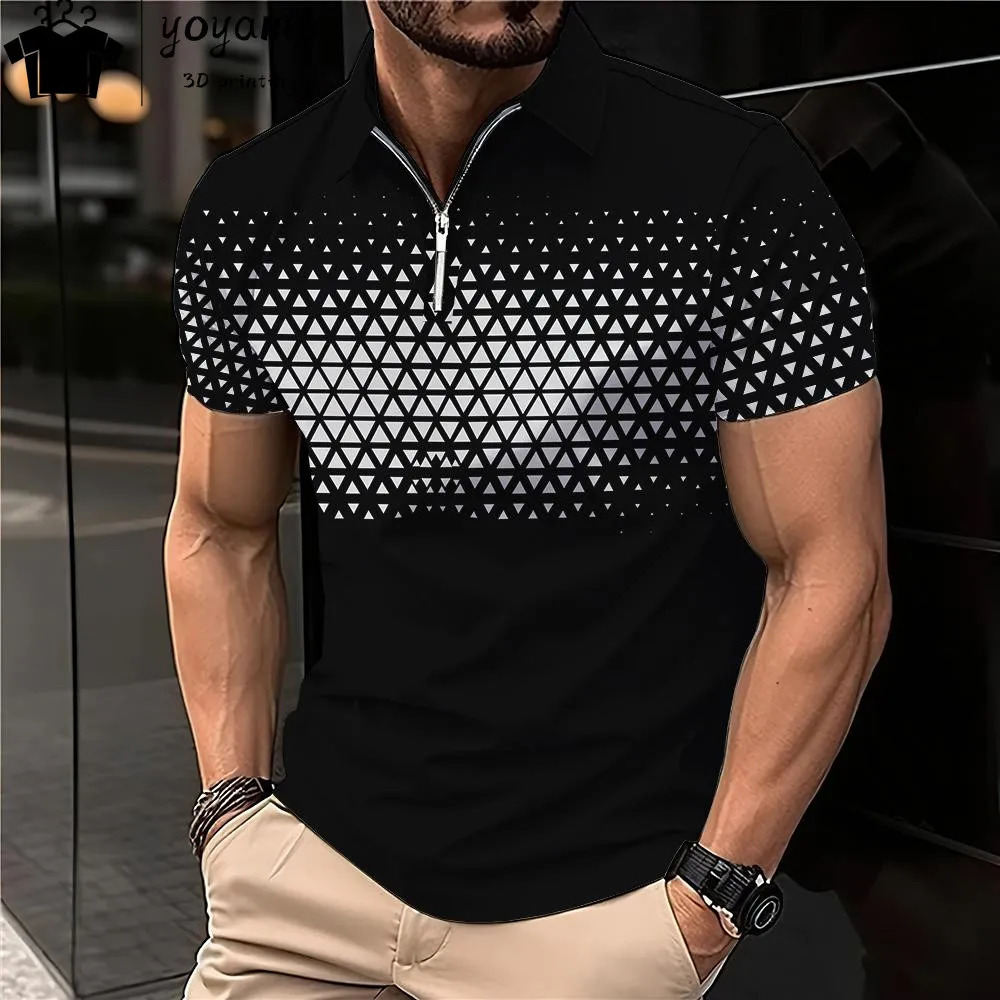 Summer Mens Polo Shirt Lapel Striped Short Sleeve Letter Printed T-Shirt Polo Fashion Top Mens Short Sleeve Tee Tops Shirt 250225