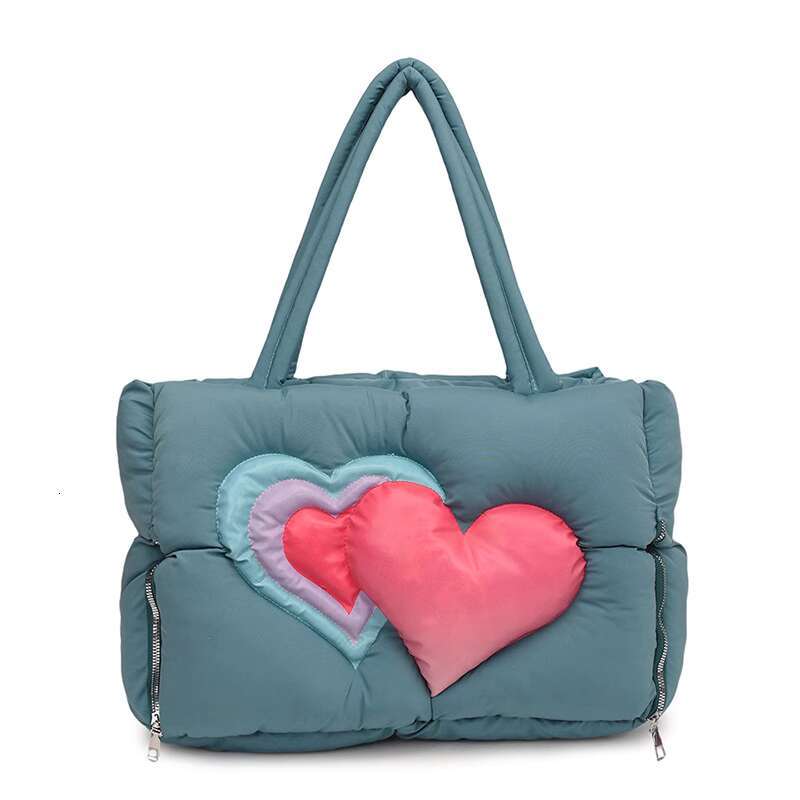 Women's Bags Autumn And Winter New Down Tote Women's Fashion Love Printed Large Capacity Cotton Robe Versatile Shoulder Bag Handbag