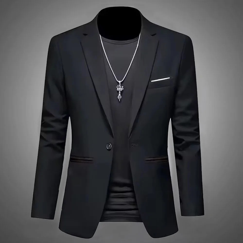 Mens Trendy Leisure Boutique Suit Jacket Autumn Casual Business Slim Fit Non-ironing Single Button Suit Solid Formal Blouse 250226