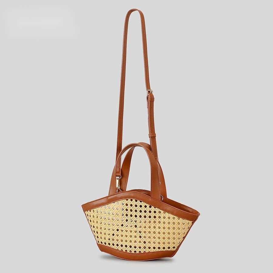 spring/summer handmade rattan mini handbag with hollowed out seaside beach shoulder crossbody bag, women's grass woven bag 250215