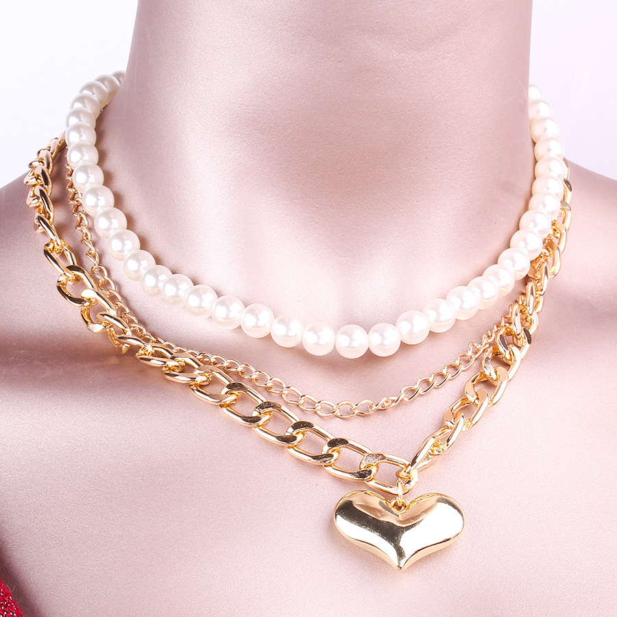 Multi-layer heart necklace hand strung baroque pearl necklace personalized new jewelry temperament ins