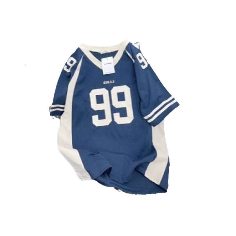 American high street casual sports baseball collar contrasting short T-shirt women's summer loose printed half sleeved top