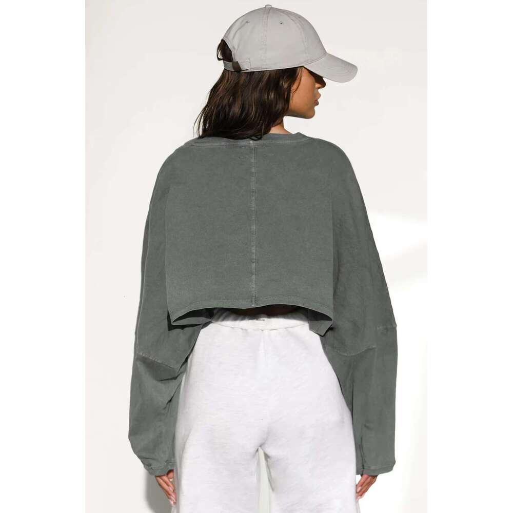 Custom Crop Hoodies For Women High Quality Cropped Tops Short Solid Color Casual Oversized Drop Shoulder Hoodie