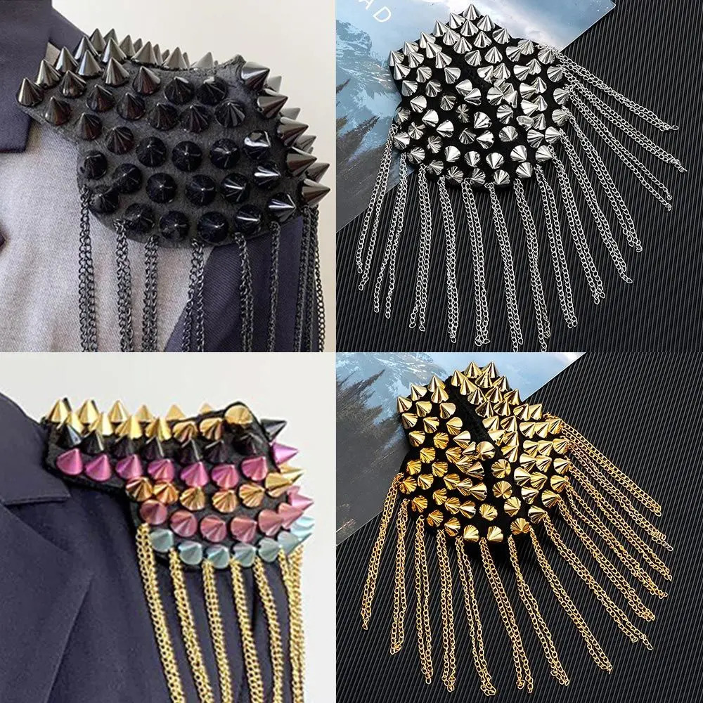 Coat Punk Clothing Accessories Tassel Metal Epaulet Dress Decoration River Pad Brooch Fringed Shoulder Stamp 250225