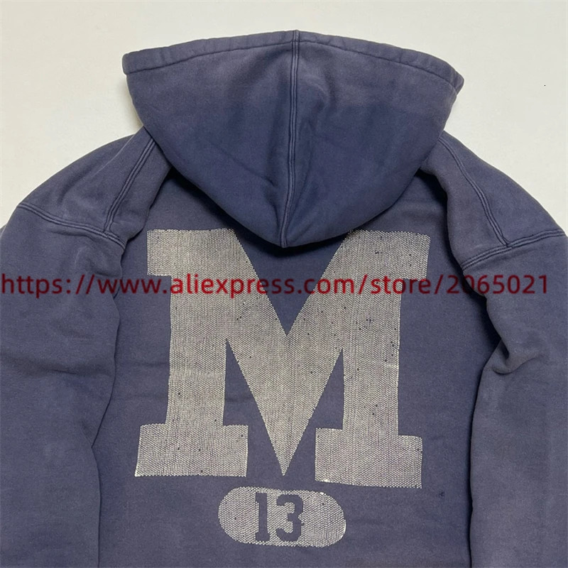 Hole Washed Hoodie Men Women Casual Quality Navy Blue Pullover Hooded 250226