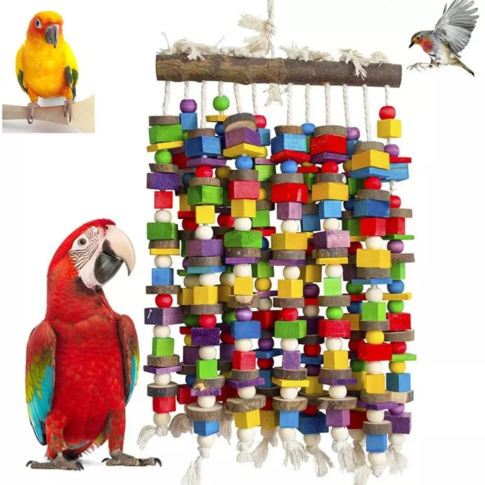 Wooden Bird Toys Large Bird Chewing Toy Parrot Birds Toys Accessories Big Parrot Cage Bite Toy for African Grey Macaws Cockatoos 250226