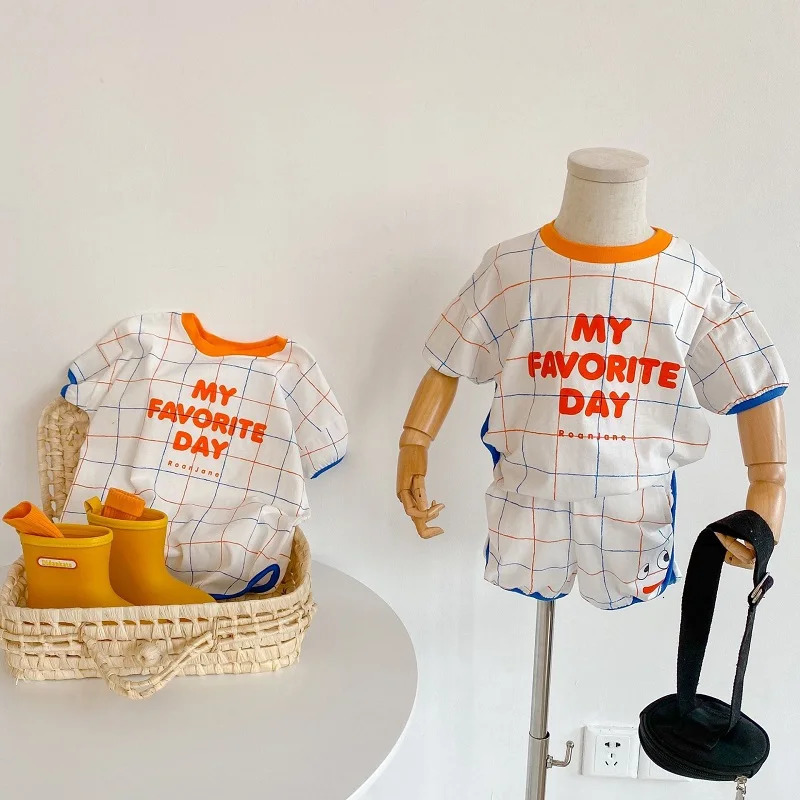 Korean Summer Children Boys Clothes Set Style Short Sleeve TShirt Shorts Girls Dress Suit Brother And Sister 250221