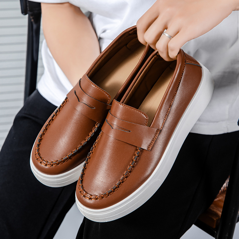 2025 spring new breathable bean shoes men's British style loafers Fashion NEW casual leather sneaker fashion footwear 39-45 black white
