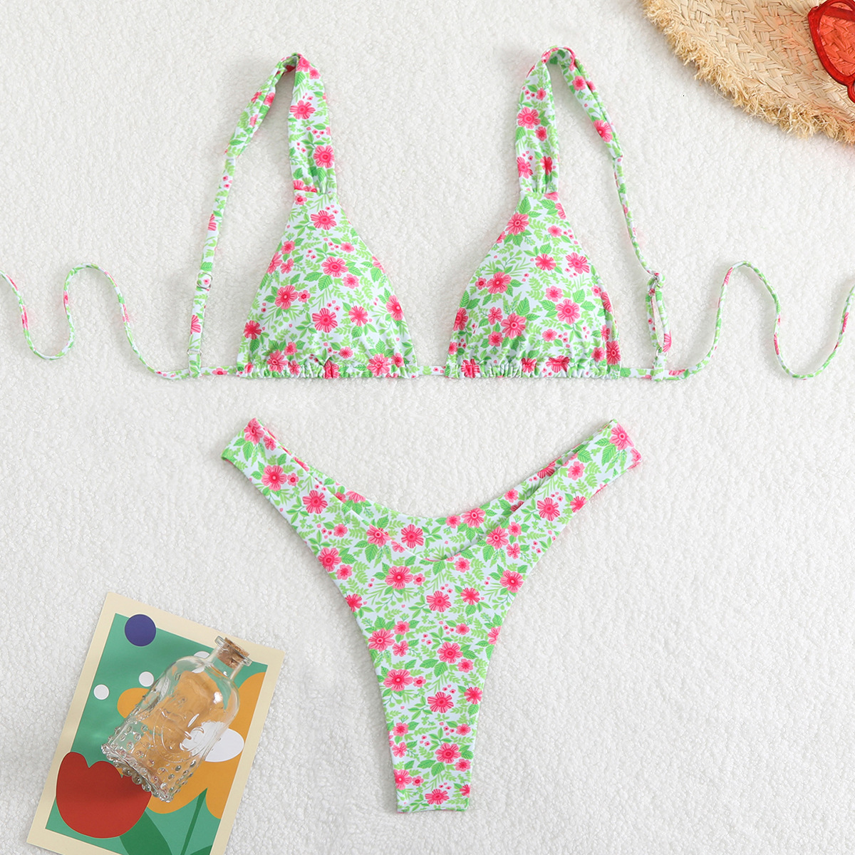 New 2025 printed double-layer fabric durable high elasticity swimsuit for women's hot spring designer bikini