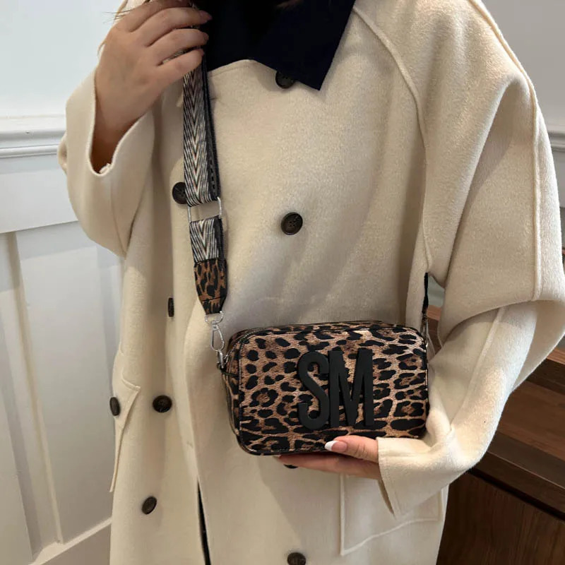 Women Bag Small Square Bag Phone Purse Retro Leopard Print Camera Bag Letters Lady Shoulder Crossbody Bags 250225