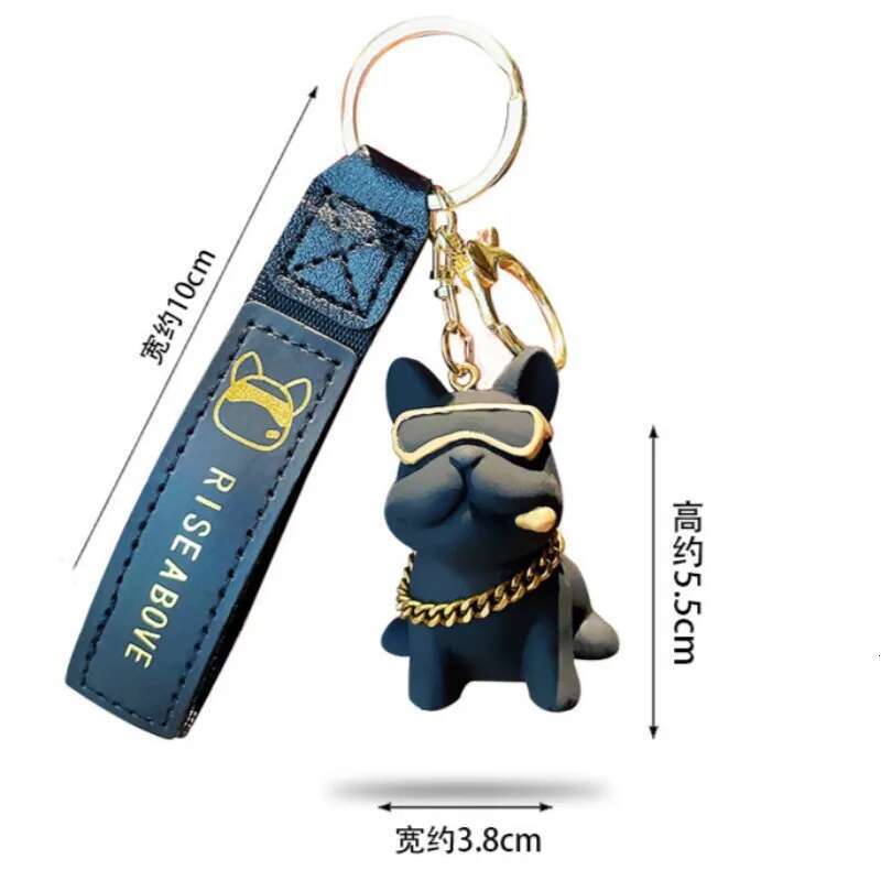 Fashion Cool French Bulldog Keychain PU Leather Dog Keychains For Women Bag Pendant Jewelry Trinket Car Ring Key Chain