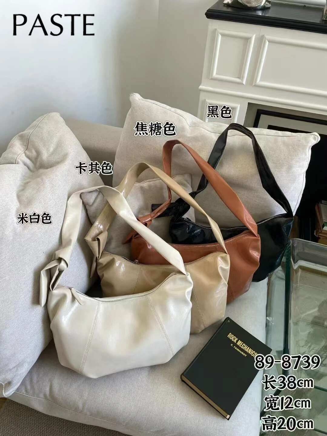 New Original Design Croissants Shape Single Shoulder Glossy Oil Wax Cowhide Leather Women Crossbody Bag Daily Hobo Purse