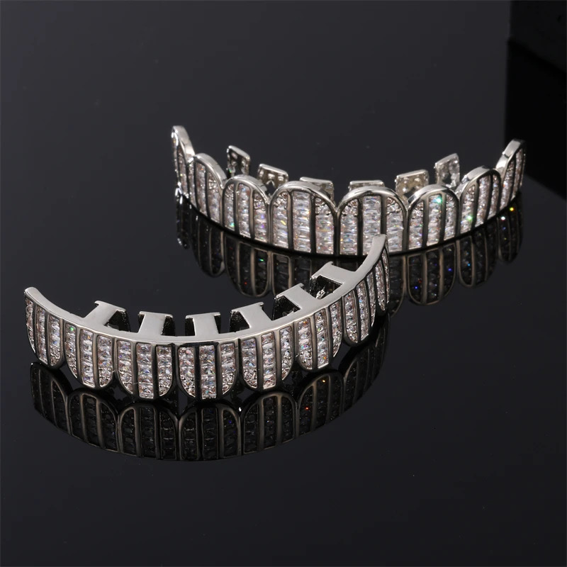 Full French CZ stone teeth hat cubic zirconia ice out micro paving mens and womens jewelry charm barbecue 250220