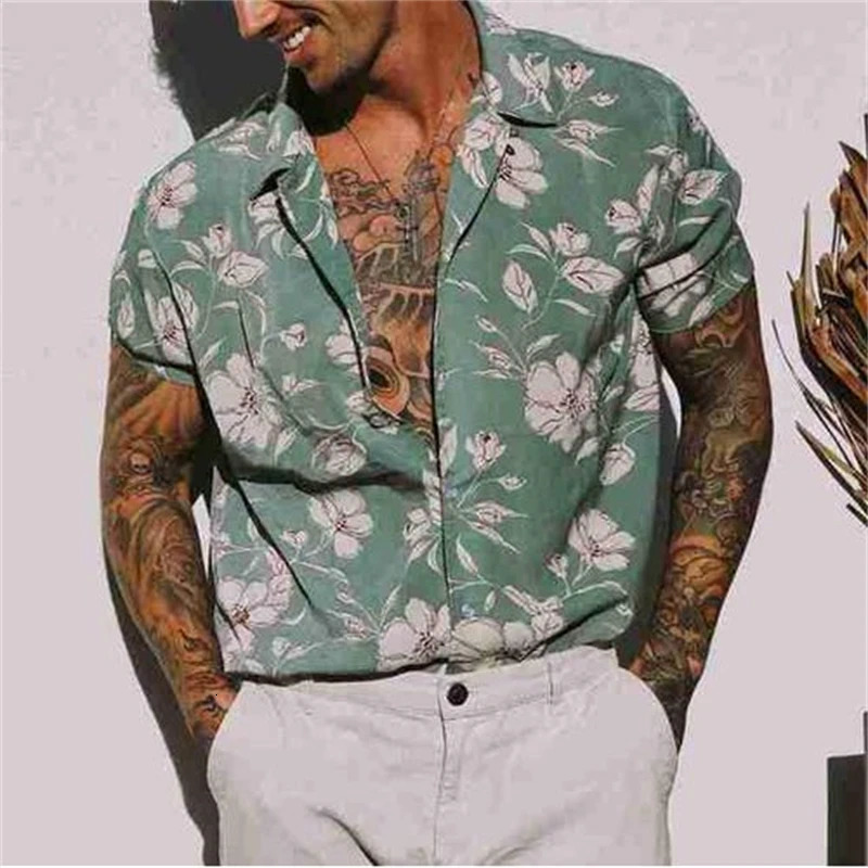Vintage Casual Short Sleeve Mens 3d Print Blouse Lapel Summer Fashion Shirt Top Fashion Hawaiian Shirts Mens er Clothes 250224