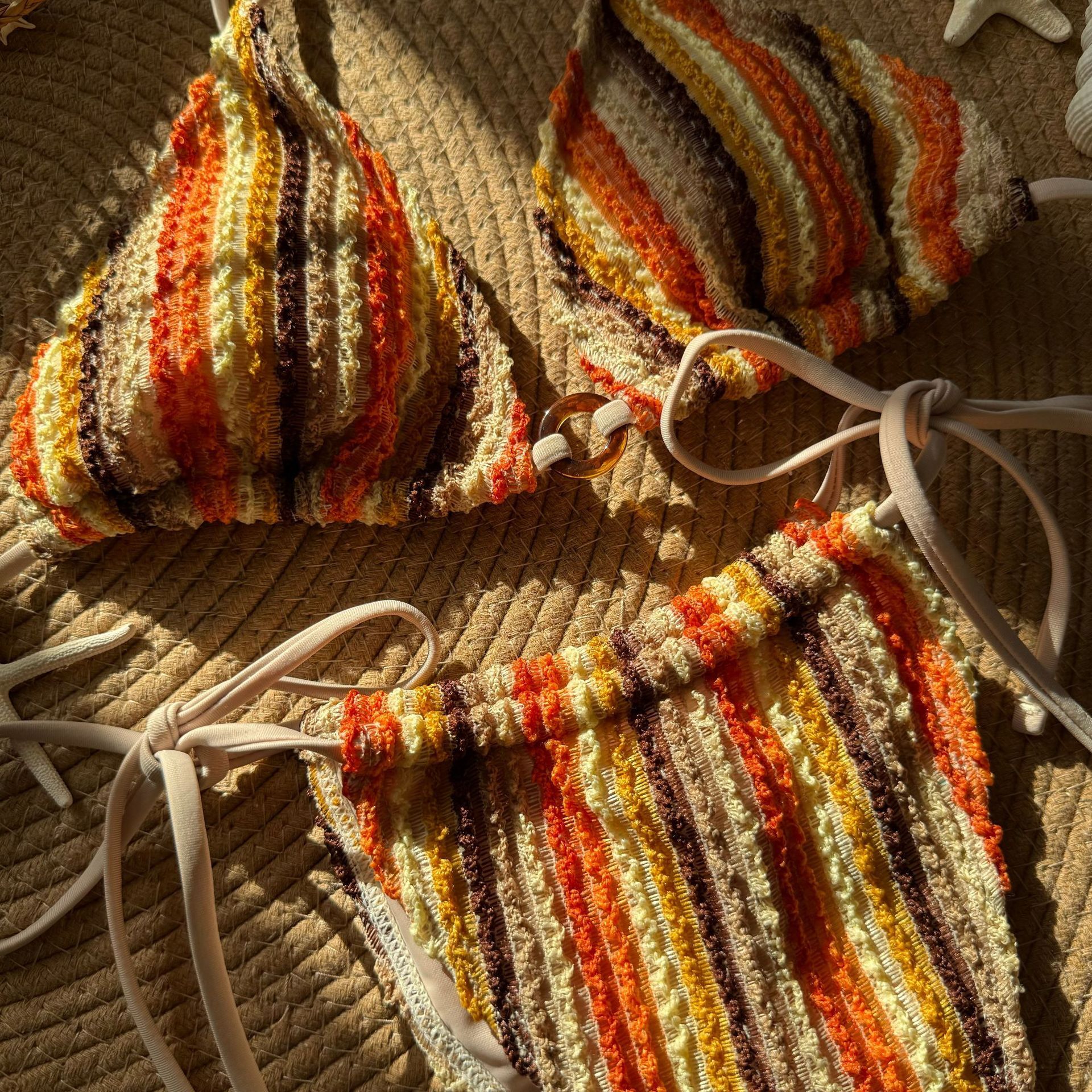 2025 designer swimwear new color blocked jacquard sexy drawstring strap swimsuit bikini