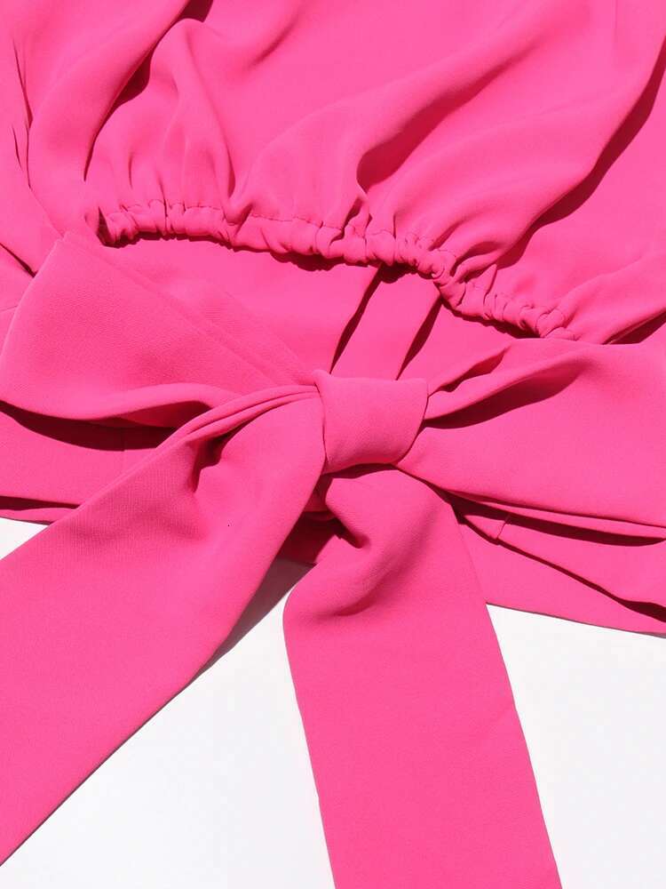 Elegant Two Piece Set For Women O Neck Sleeveless Spliced Lace Up Vest High Waist Wide Leg Pant Chic Sets Female