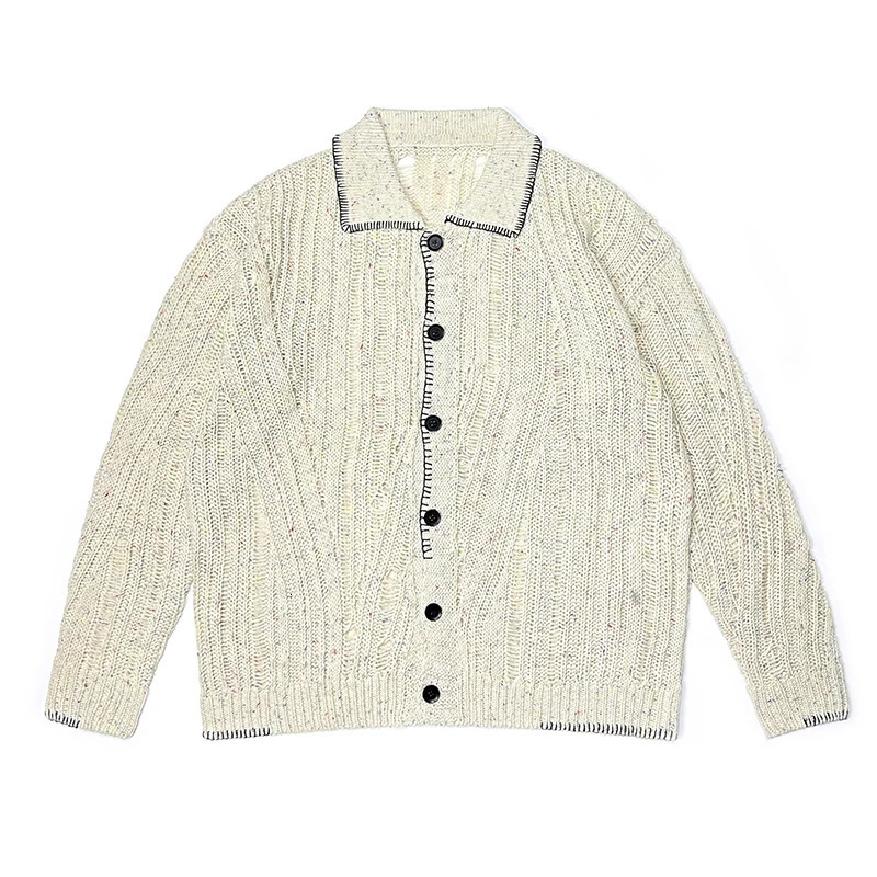 Spring Fall Trendy Mens Knit Shirts Fashion Hollow Out Solid Color Button-up Knitting Cardigans Men Clothes Vintage Shirts 250222