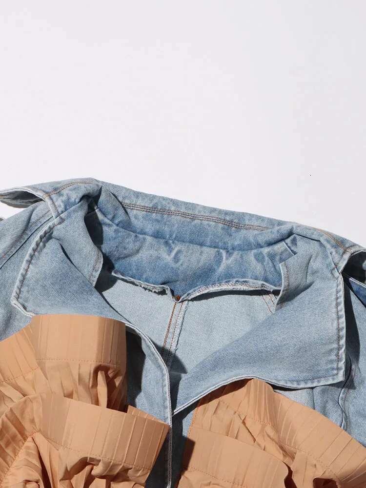 Colorblock Designer Spliced Belt Coats For Women Lapel Long Sleeve Patchwork Ruffles Casual Loose Jacket Female New