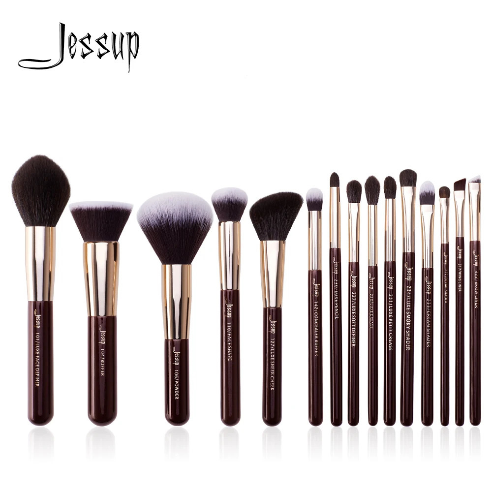 Jessup Makeup Brushes Set 15pcs Professional Makeup Brush Powder Eyeshadow Liner Foundation Blush Blending Zinfandel/Golden 250224